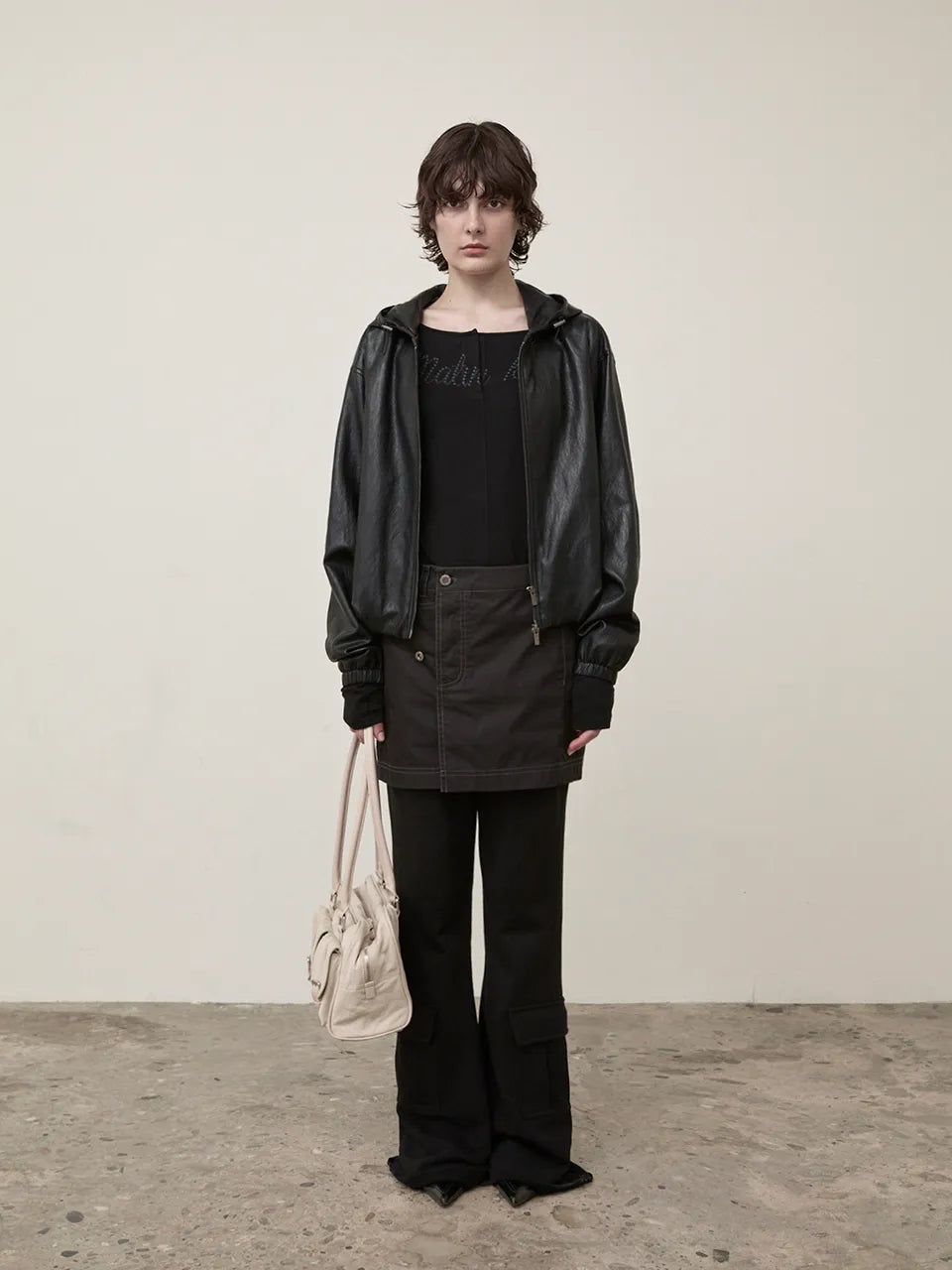 Matin Kim - Faux Leather Hoody Crop Jumper (aespa NINGNING Wear)