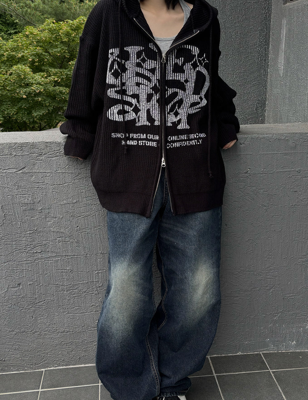 Huecloset - Lettering Hooded Zip-Up Knit (ATEEZ Wear)