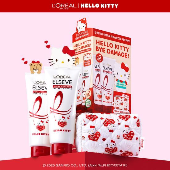 L'Oreal Paris Total Repair 5 Treatment 400ml (2ea) (HELLO KITTY Edition) + Pouch