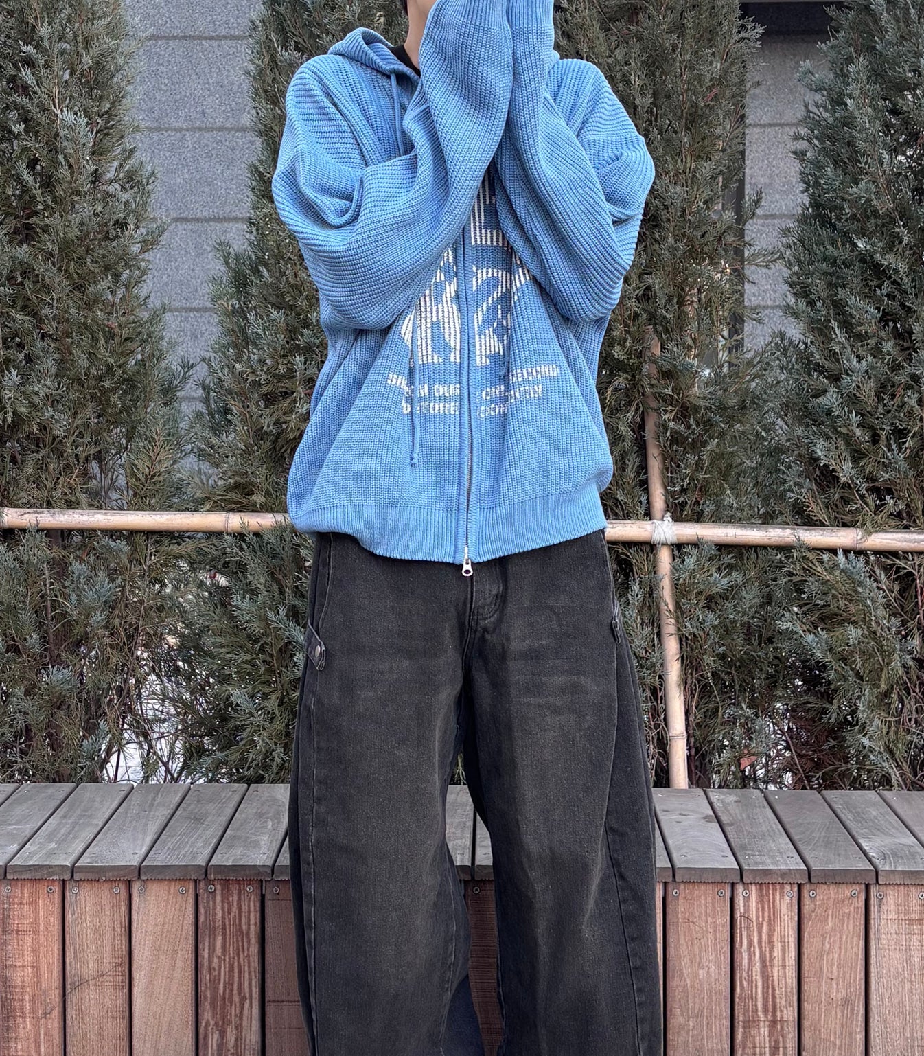 Huecloset - Lettering Hooded Zip-Up Knit (ATEEZ Wear)