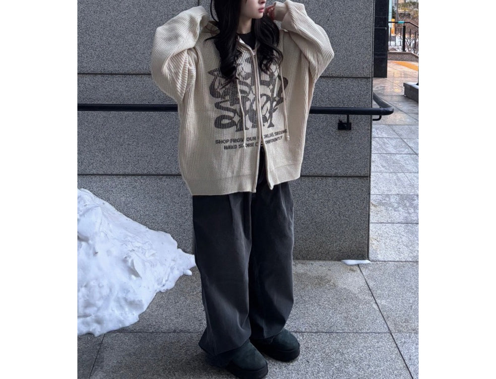 Huecloset - Lettering Hooded Zip-Up Knit (ATEEZ Wear)