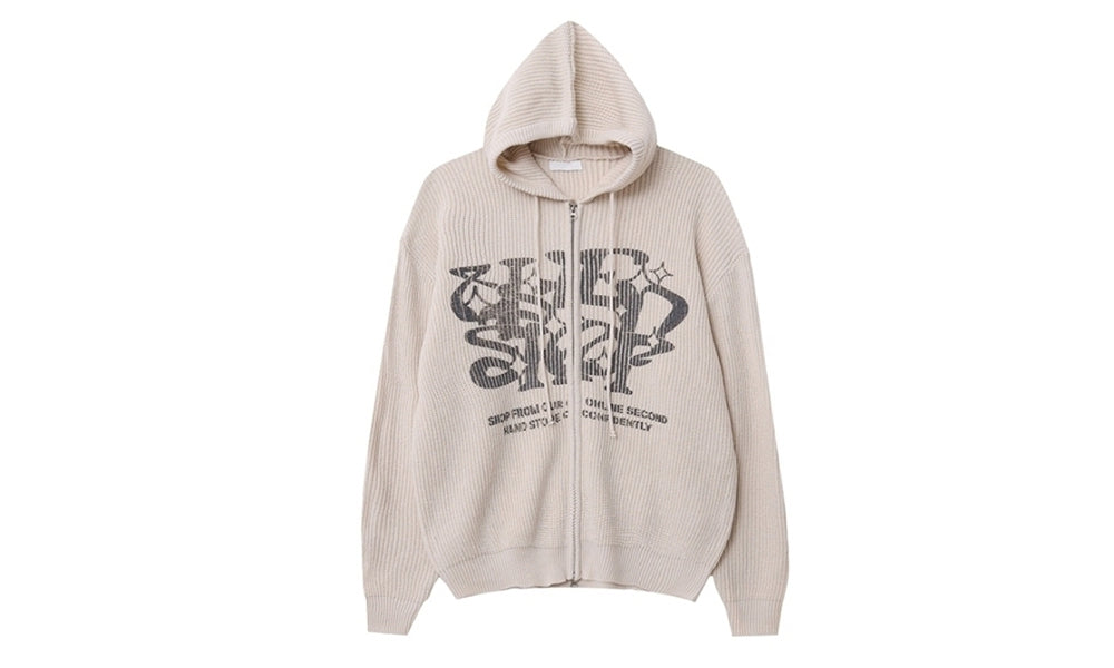 Huecloset - Lettering Hooded Zip-Up Knit (ATEEZ Wear)
