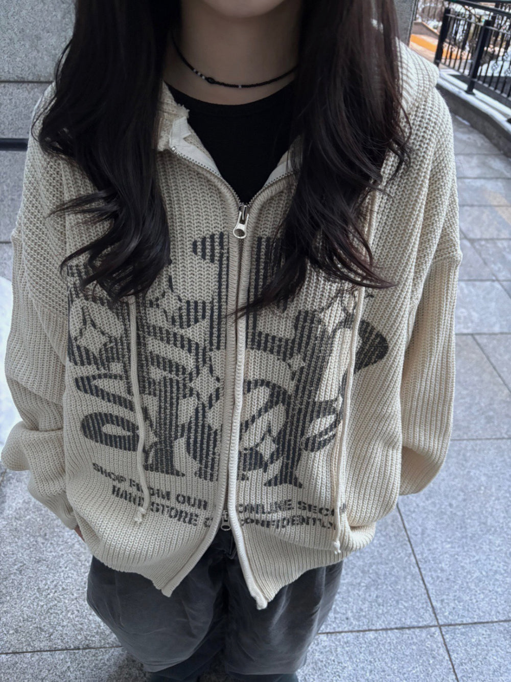 Huecloset - Lettering Hooded Zip-Up Knit (ATEEZ Wear)