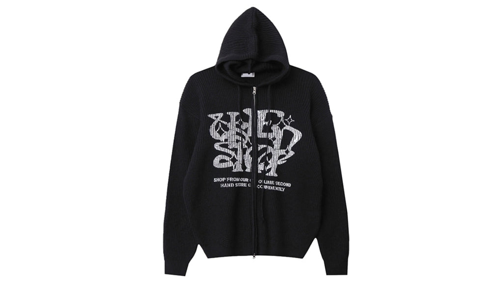 Huecloset - Lettering Hooded Zip-Up Knit (ATEEZ Wear)