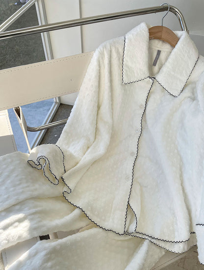 LUNALUZ MEN & WOMEN Dot Embossing Fur Pajama Set