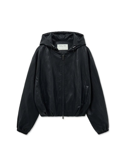 Matin Kim - Faux Leather Hoody Crop Jumper (aespa NINGNING Wear)