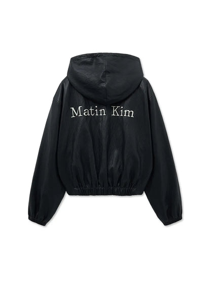 Matin Kim - Faux Leather Hoody Crop Jumper (aespa NINGNING Wear)