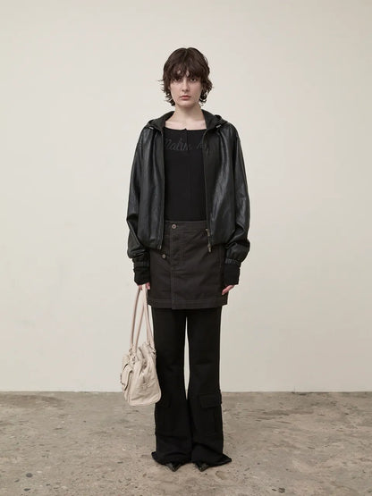 Matin Kim - Faux Leather Hoody Crop Jumper (aespa NINGNING Wear)