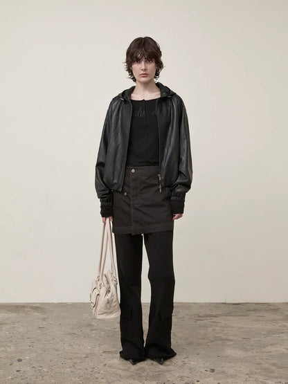 Matin Kim - Faux Leather Hoody Crop Jumper (aespa NINGNING Wear)