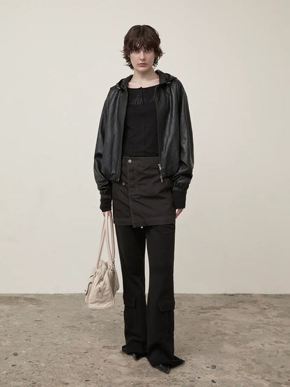 Matin Kim - Faux Leather Hoody Crop Jumper (aespa NINGNING Wear)