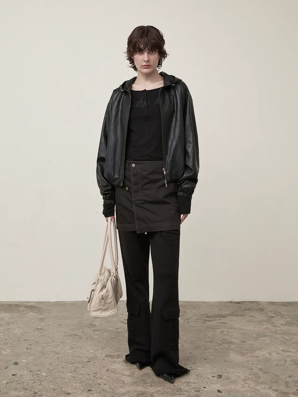 Matin Kim - Faux Leather Hoody Crop Jumper (aespa NINGNING Wear)