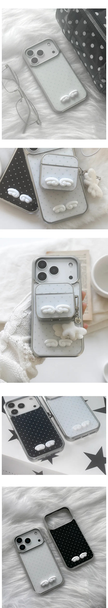 Nineteenfriday - 3D Angel Dot Silver MagSafe Glass Phone Case