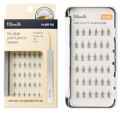 Fillimilli No Glue Point Piece Lashes - 01 Triple A (9mm) (36p)