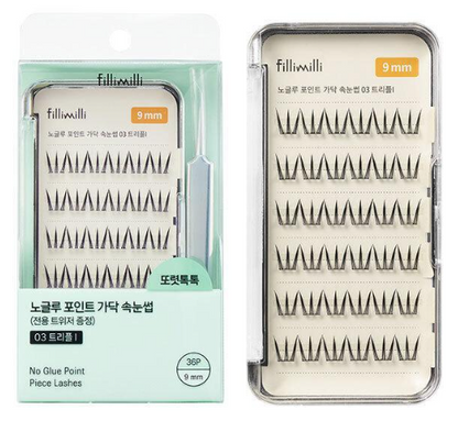 Fillimilli No Glue Point Piece Lashes - 03 Triple I (9mm) (36p)