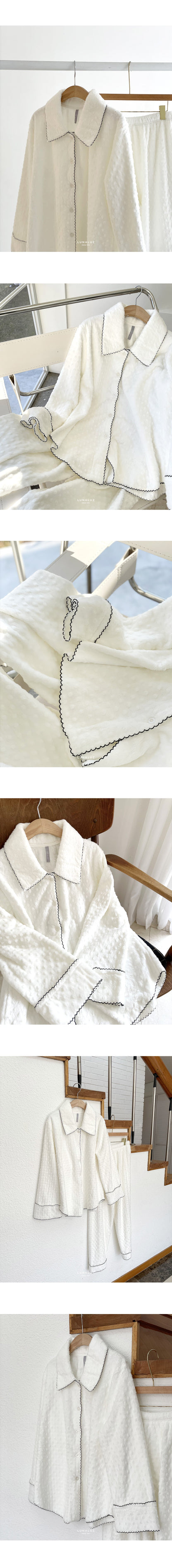 LUNALUZ MEN & WOMEN Dot Embossing Fur Pajama Set