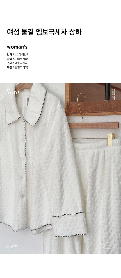 LUNALUZ MEN & WOMEN Dot Embossing Fur Pajama Set