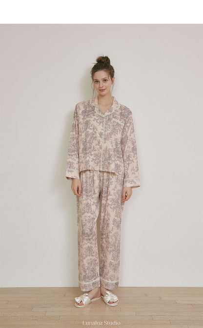 LUNALUZ WOMEN Versailles Square Neck Modal Cotton Shirt Pajama Set