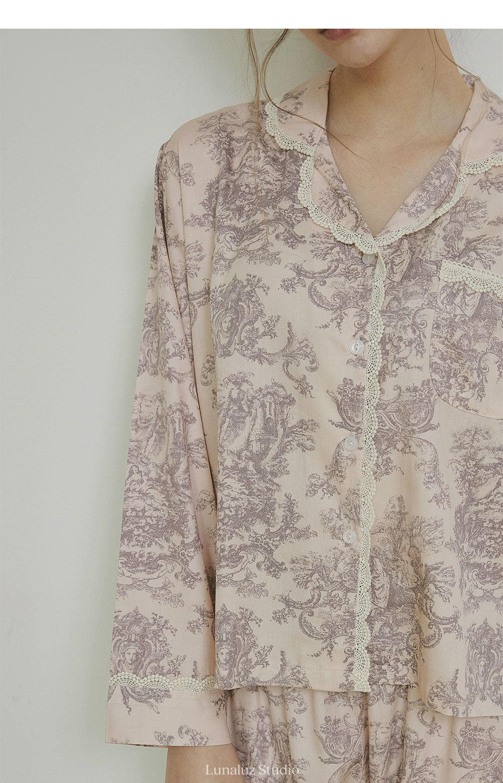 LUNALUZ WOMEN Versailles Square Neck Modal Cotton Shirt Pajama Set