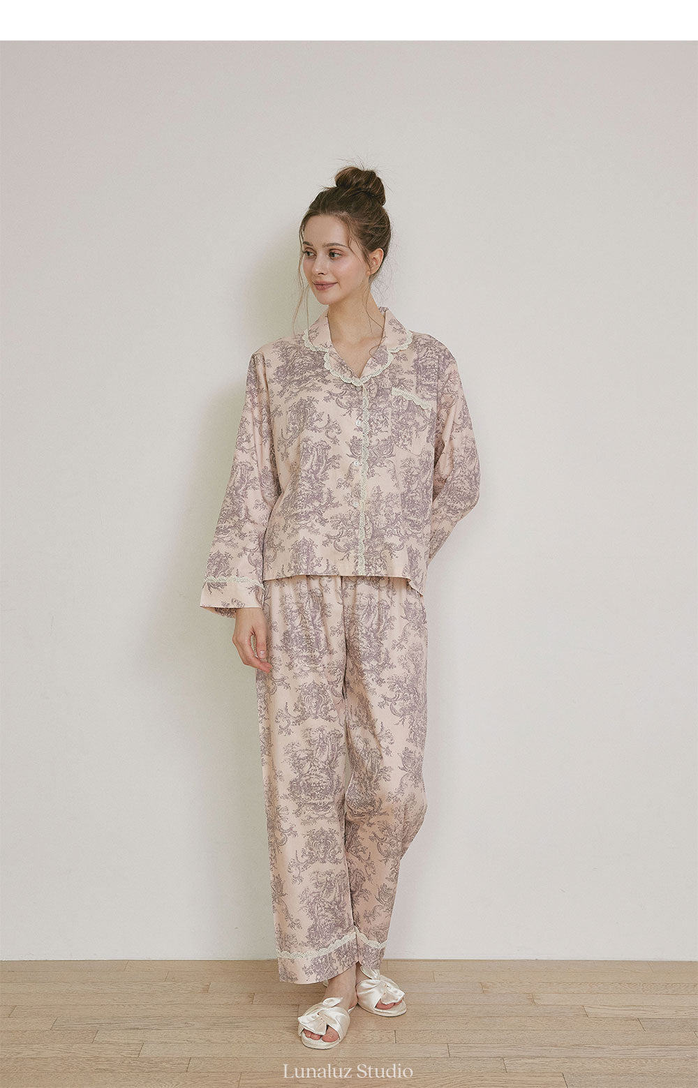 LUNALUZ WOMEN Versailles Square Neck Modal Cotton Shirt Pajama Set