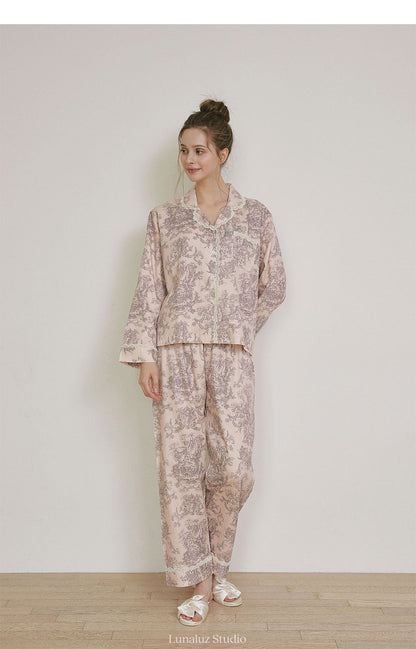 LUNALUZ WOMEN Versailles Square Neck Modal Cotton Shirt Pajama Set