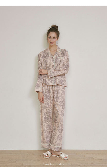 LUNALUZ WOMEN Versailles Square Neck Modal Cotton Shirt Pajama Set