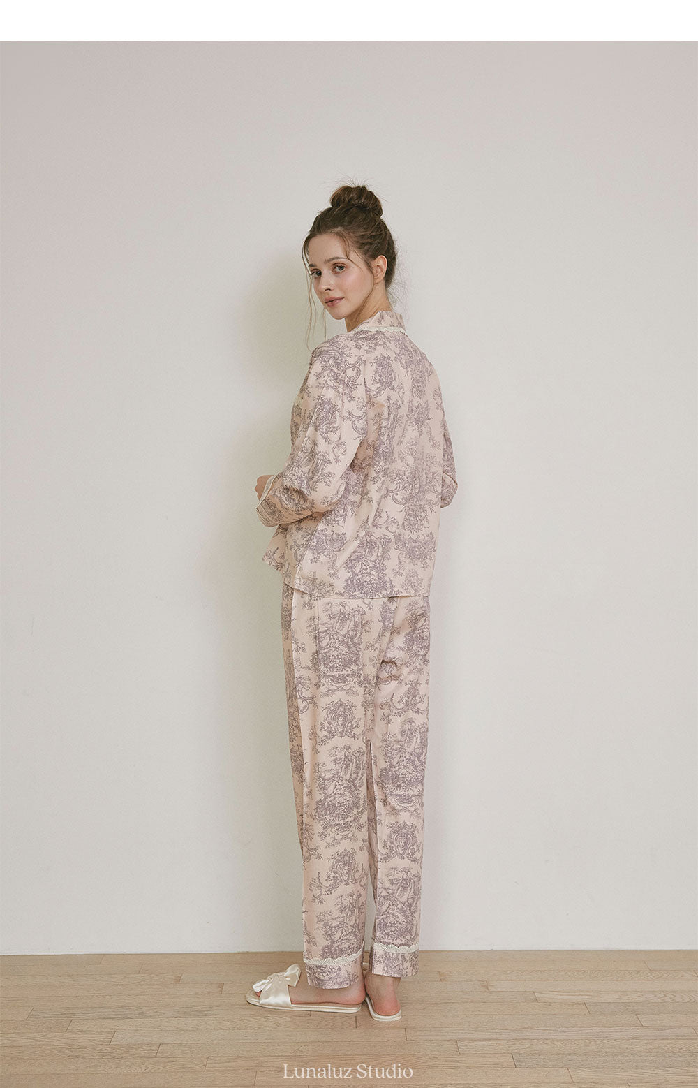 LUNALUZ WOMEN Versailles Square Neck Modal Cotton Shirt Pajama Set