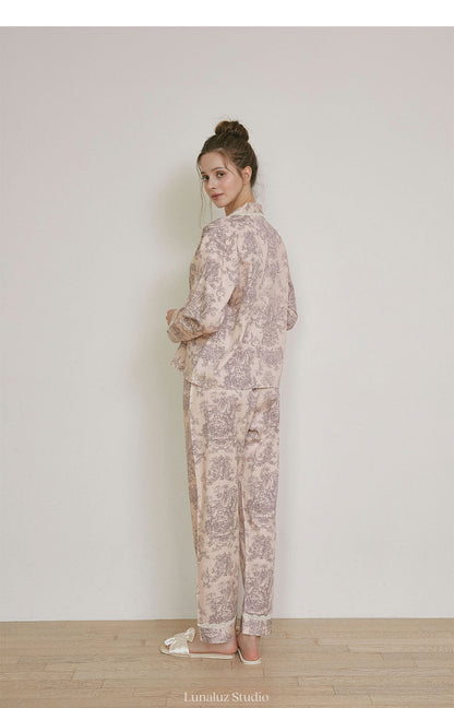 LUNALUZ WOMEN Versailles Square Neck Modal Cotton Shirt Pajama Set