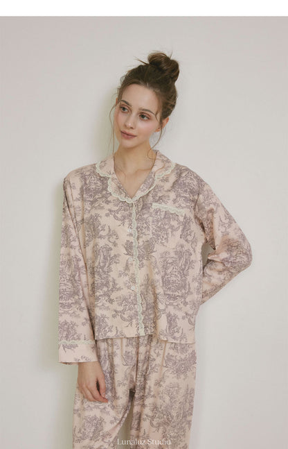 LUNALUZ WOMEN Versailles Square Neck Modal Cotton Shirt Pajama Set