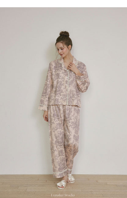 LUNALUZ WOMEN Versailles Square Neck Modal Cotton Shirt Pajama Set