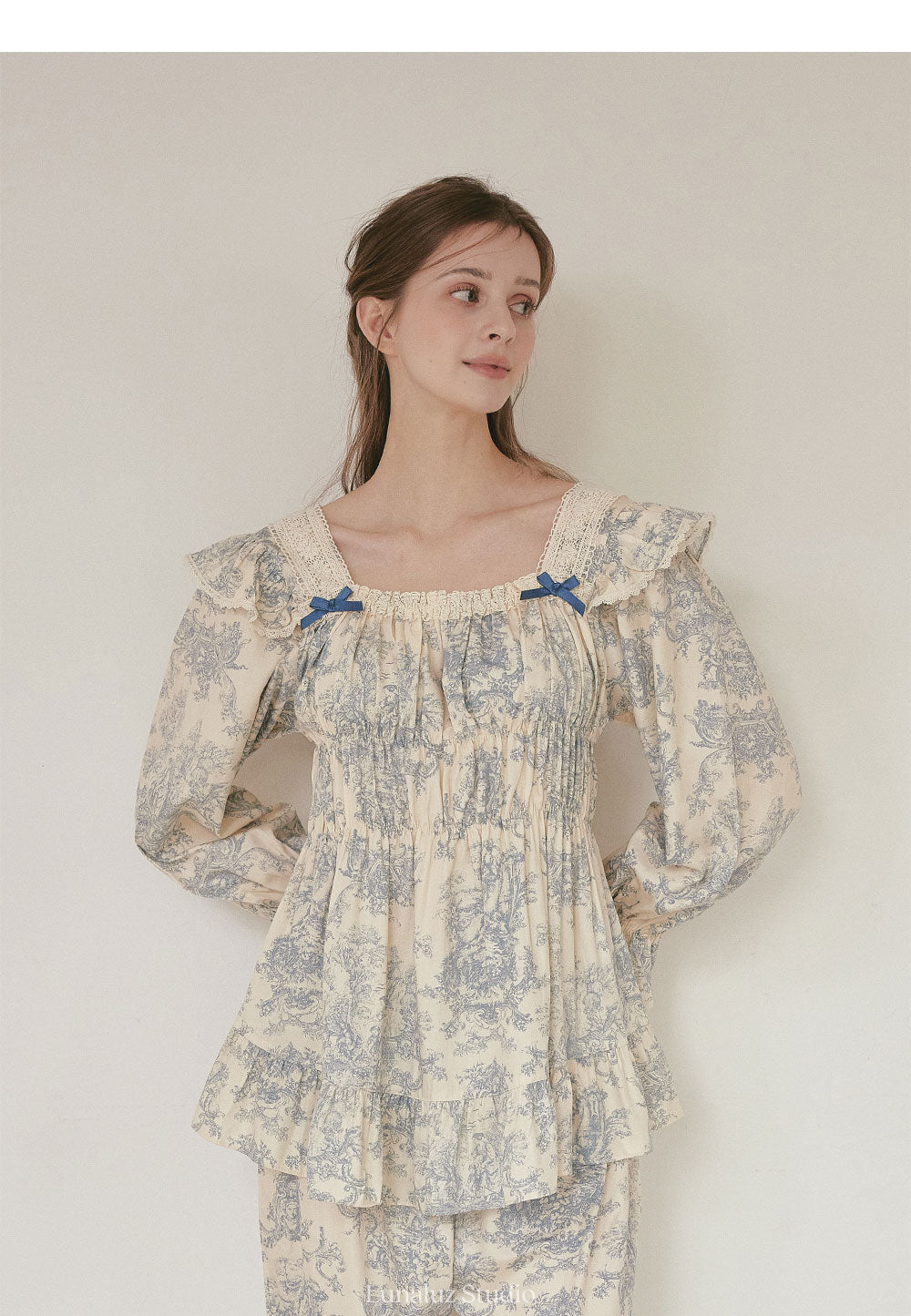 LUNALUZ WOMEN Versailles Square Neck Modal Cotton Pajama Set