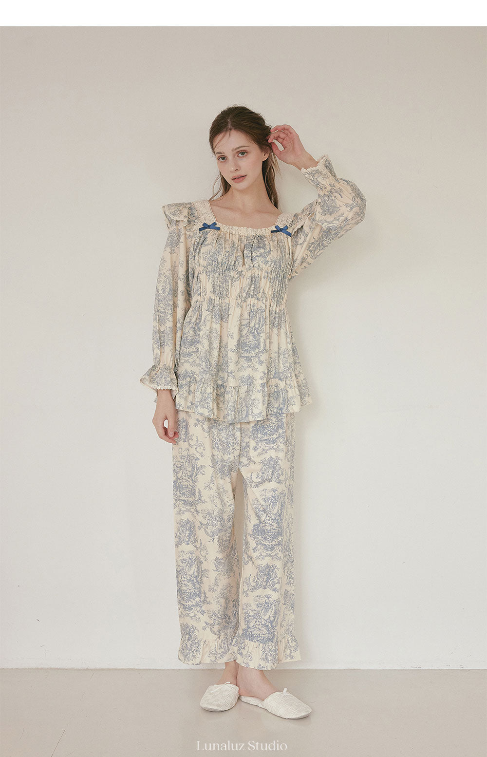 LUNALUZ WOMEN Versailles Square Neck Modal Cotton Pajama Set