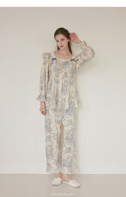 LUNALUZ WOMEN Versailles Square Neck Modal Cotton Pajama Set