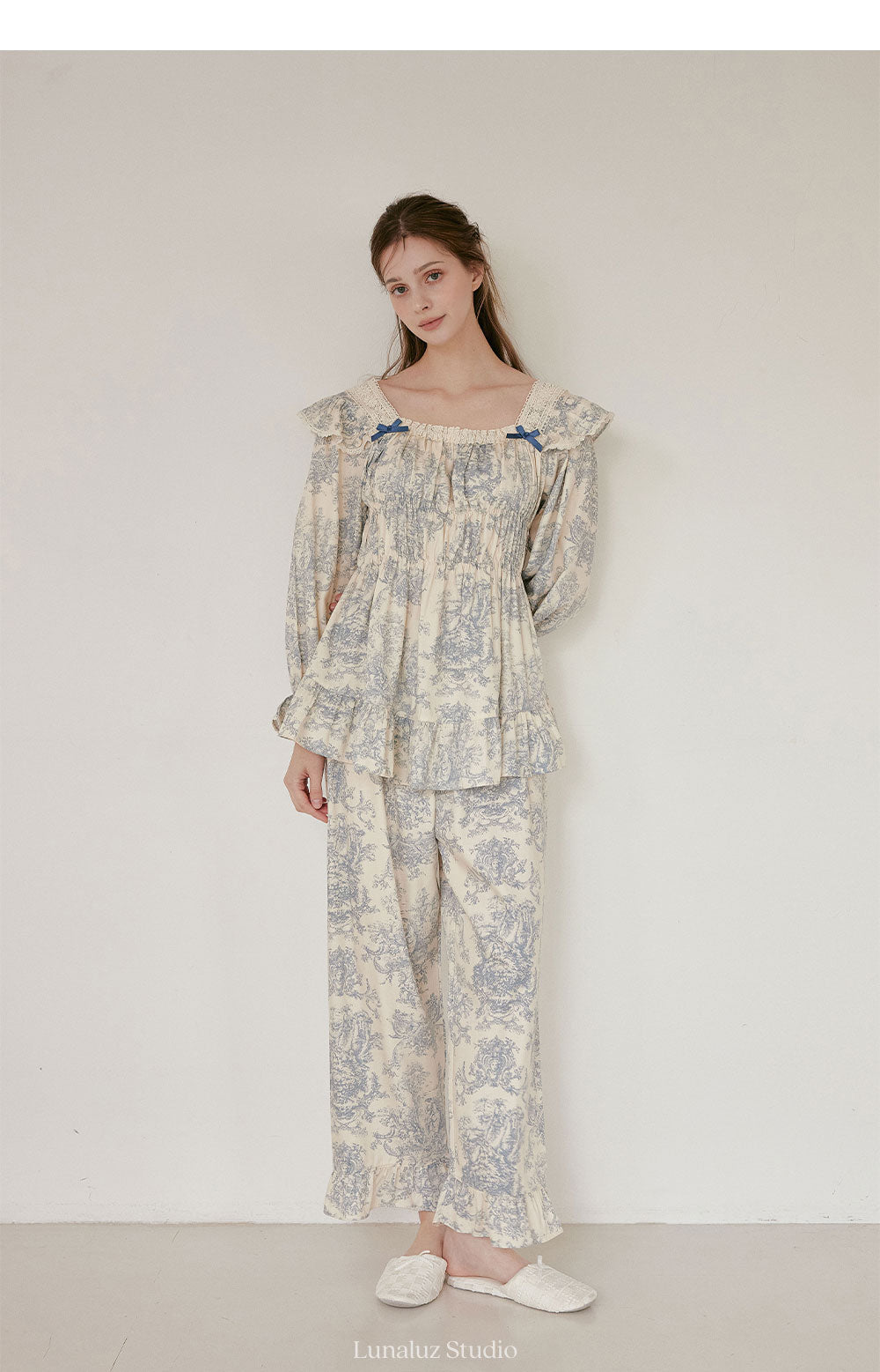 LUNALUZ WOMEN Versailles Square Neck Modal Cotton Pajama Set