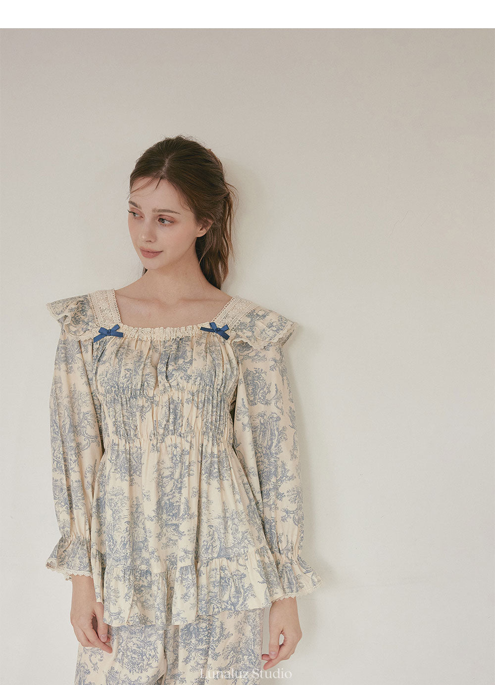 LUNALUZ WOMEN Versailles Square Neck Modal Cotton Pajama Set