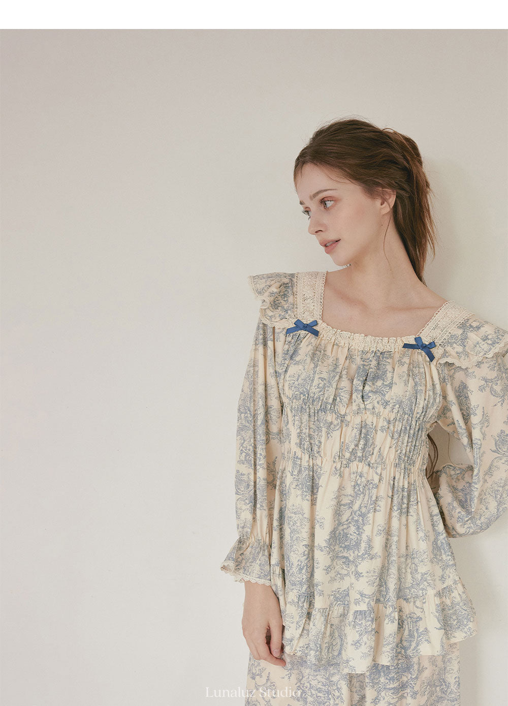 LUNALUZ WOMEN Versailles Square Neck Modal Cotton Pajama Set