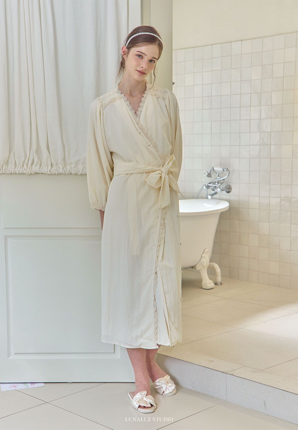 LUNALUZ WOMEN Washed Wrap Cathy Robe Dress