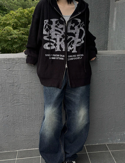 Huecloset - Lettering Hooded Zip-Up Knit (ATEEZ Wear)