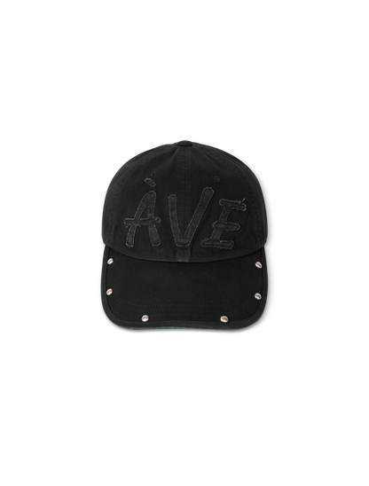 Avie muah - Applique Vintage Rivet Ballcap - Black