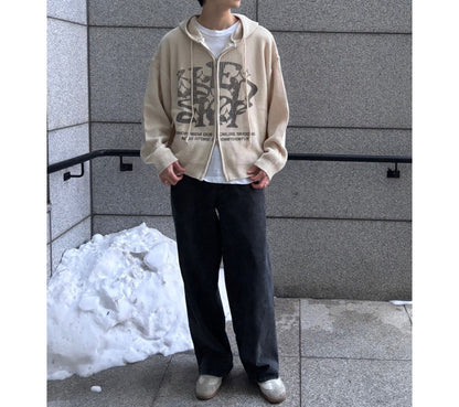 Huecloset - Lettering Hooded Zip-Up Knit (ATEEZ Wear)