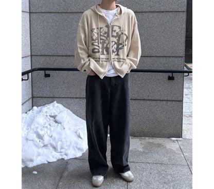 Huecloset - Lettering Hooded Zip-Up Knit (ATEEZ Wear)
