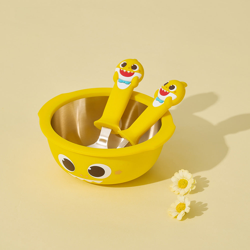 NOBBAN - Bangjja Yugi Bronze Baby Shark Spoon, Fork & Bowl Set