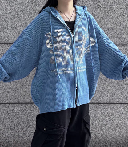 Huecloset - Lettering Hooded Zip-Up Knit (ATEEZ Wear)