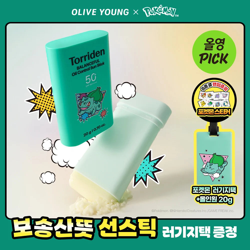 Torriden - Balanceful Oil Control Sun Stick 20g + Bulbasaur Luggage Tag (Pokémon Collaboration)