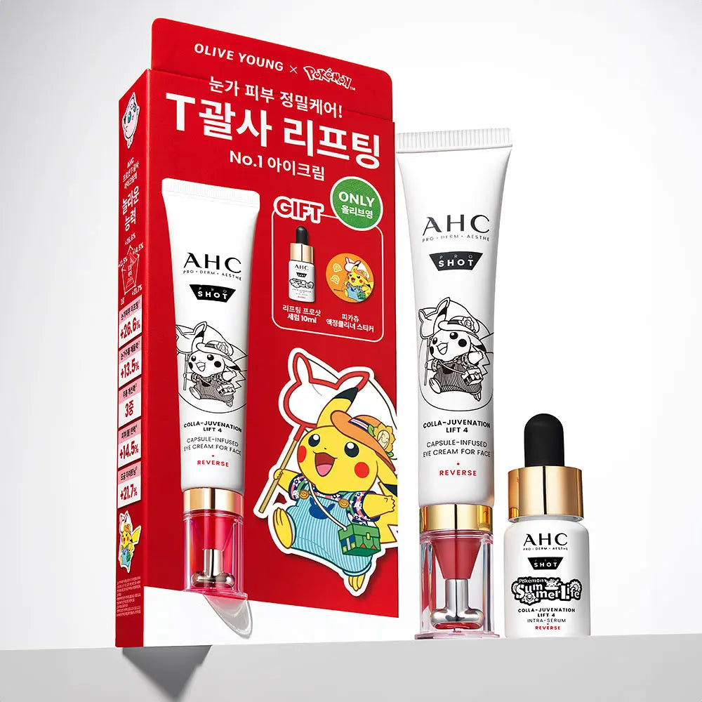 AHC - Pro Shot Colla-Juvenation Lift 4 Capsule-Infused Eye Cream for Face 30ml (+ Serum 10ml + Pikachu Screen Cleaner) (Pokémon Collaboration)