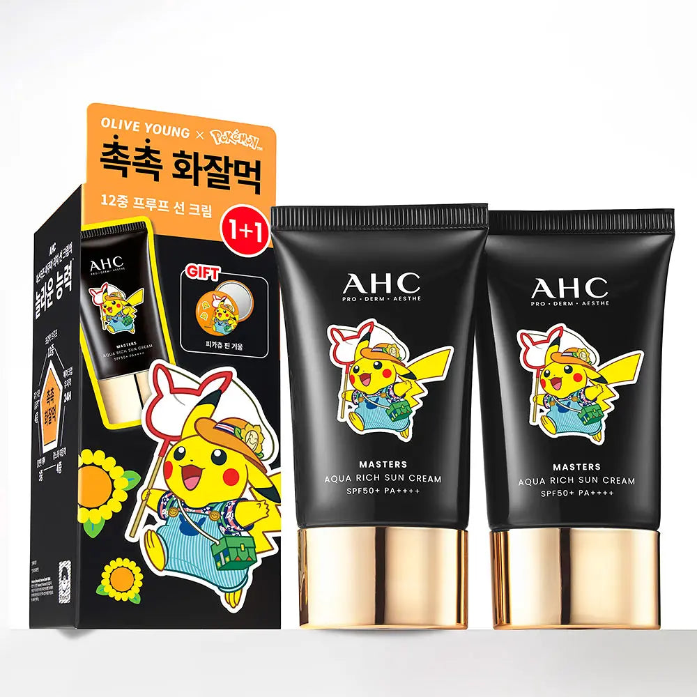 AHC - Masters Aqua Rich Sun Cream 50ml (1+1) (+ Pikachu Pin Mirror) (Pokémon Collaboration)