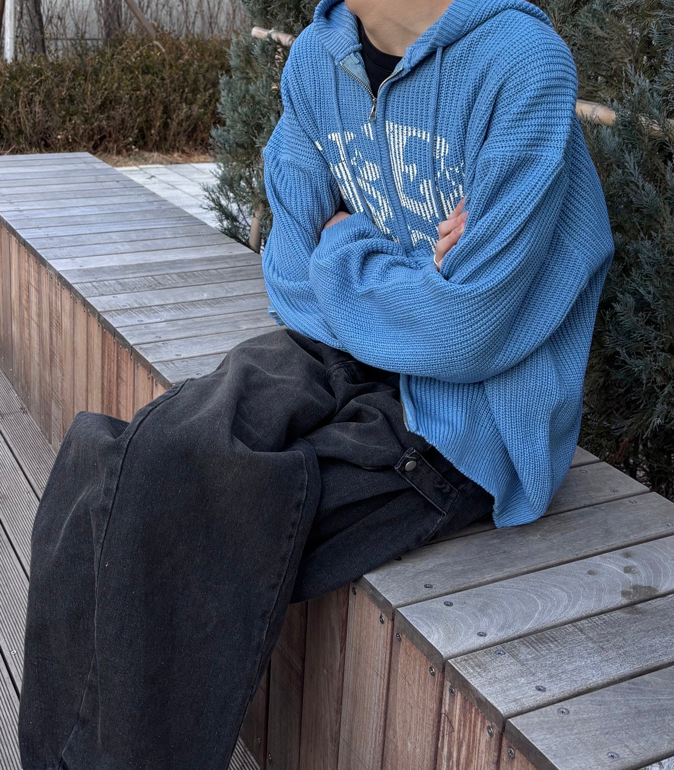 Huecloset - Lettering Hooded Zip-Up Knit (ATEEZ Wear)