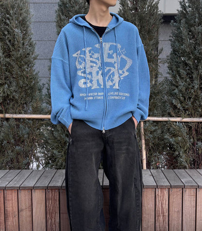 Huecloset - Lettering Hooded Zip-Up Knit (ATEEZ Wear)