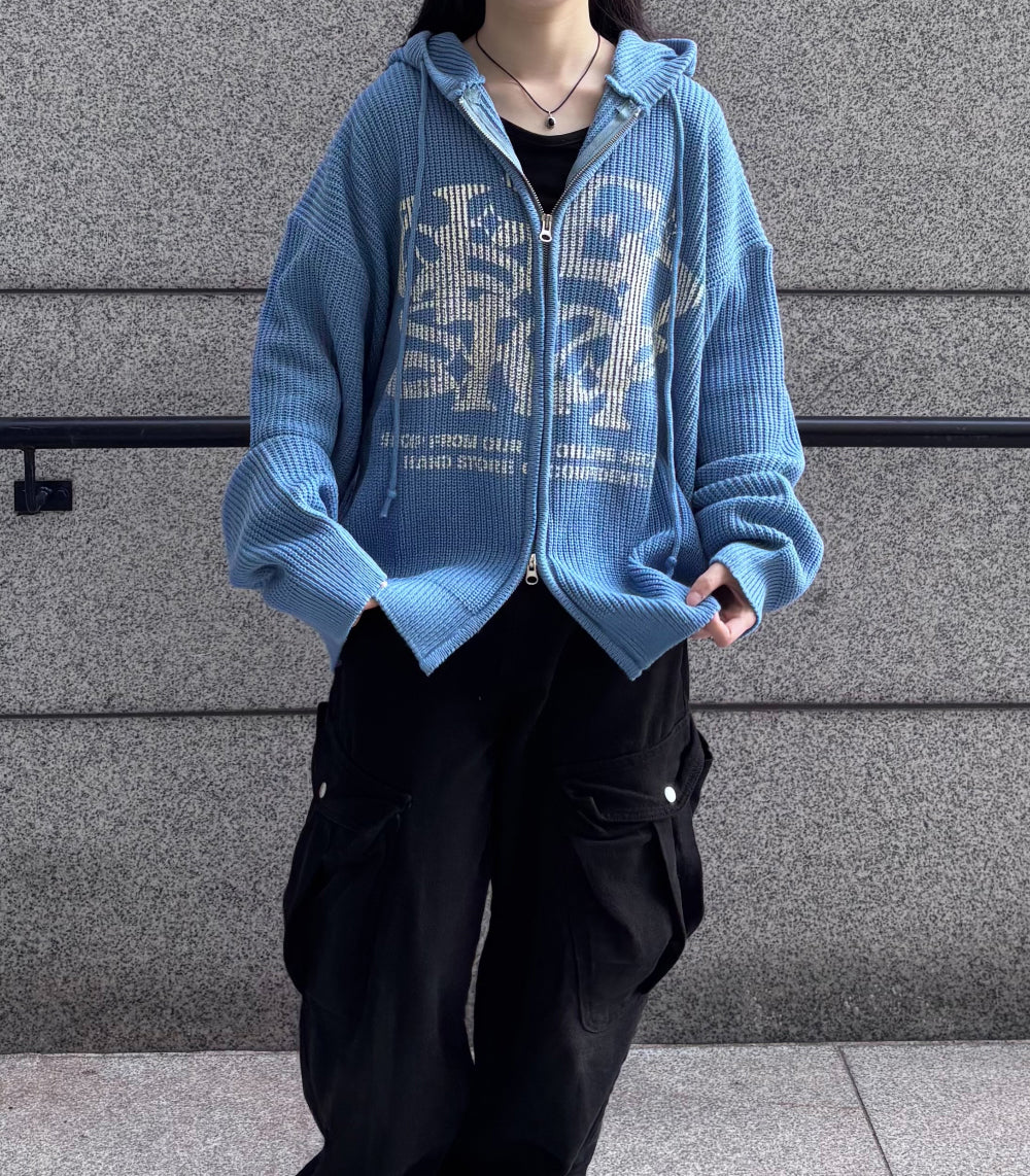 Huecloset - Lettering Hooded Zip-Up Knit (ATEEZ Wear)