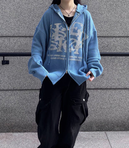 Huecloset - Lettering Hooded Zip-Up Knit (ATEEZ Wear)