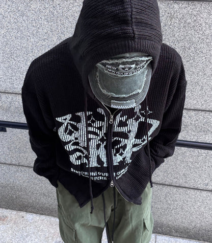Huecloset - Lettering Hooded Zip-Up Knit (ATEEZ Wear)